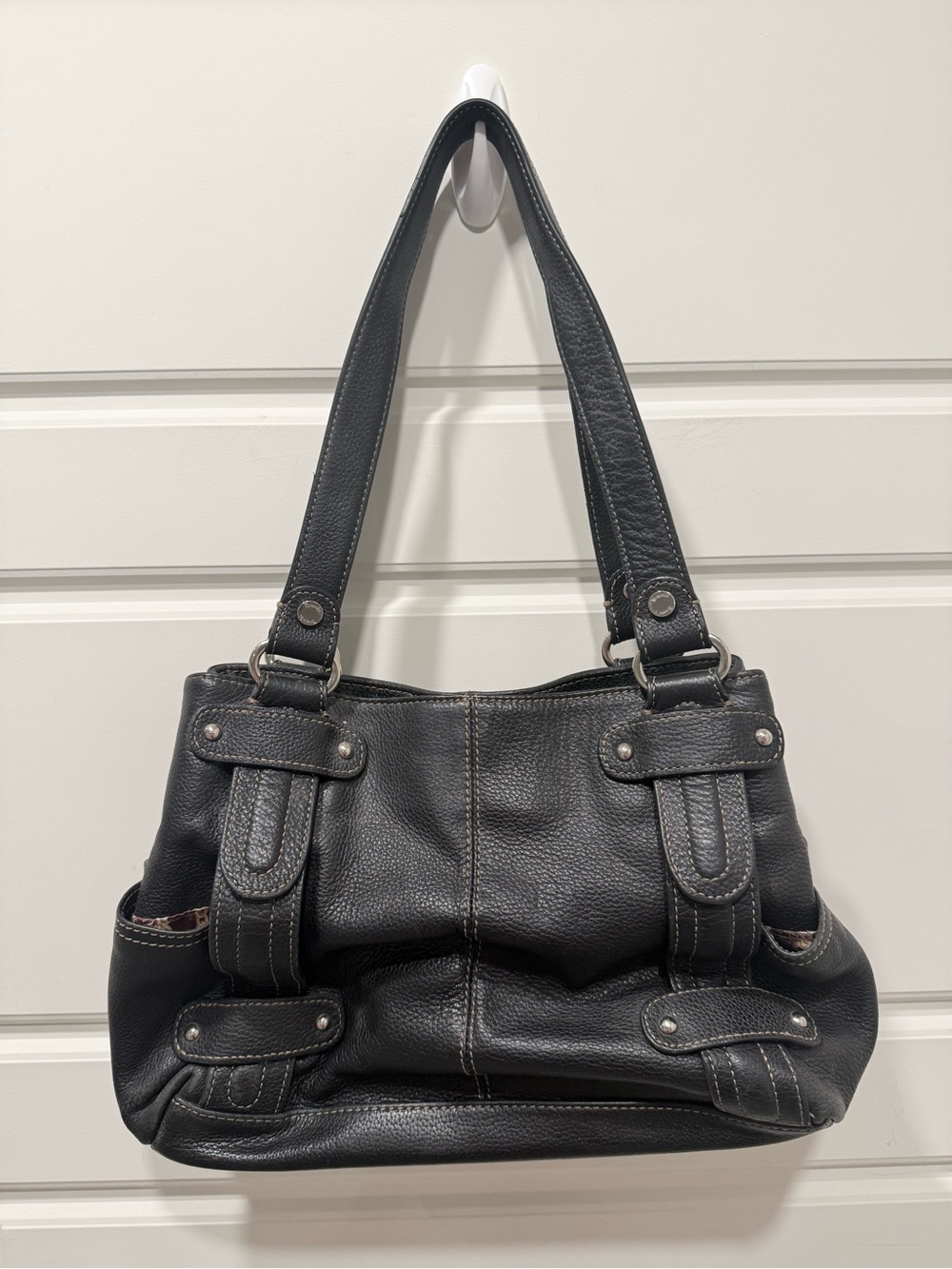 Tignanello Black Pebbled Leather Shoulder Bag
